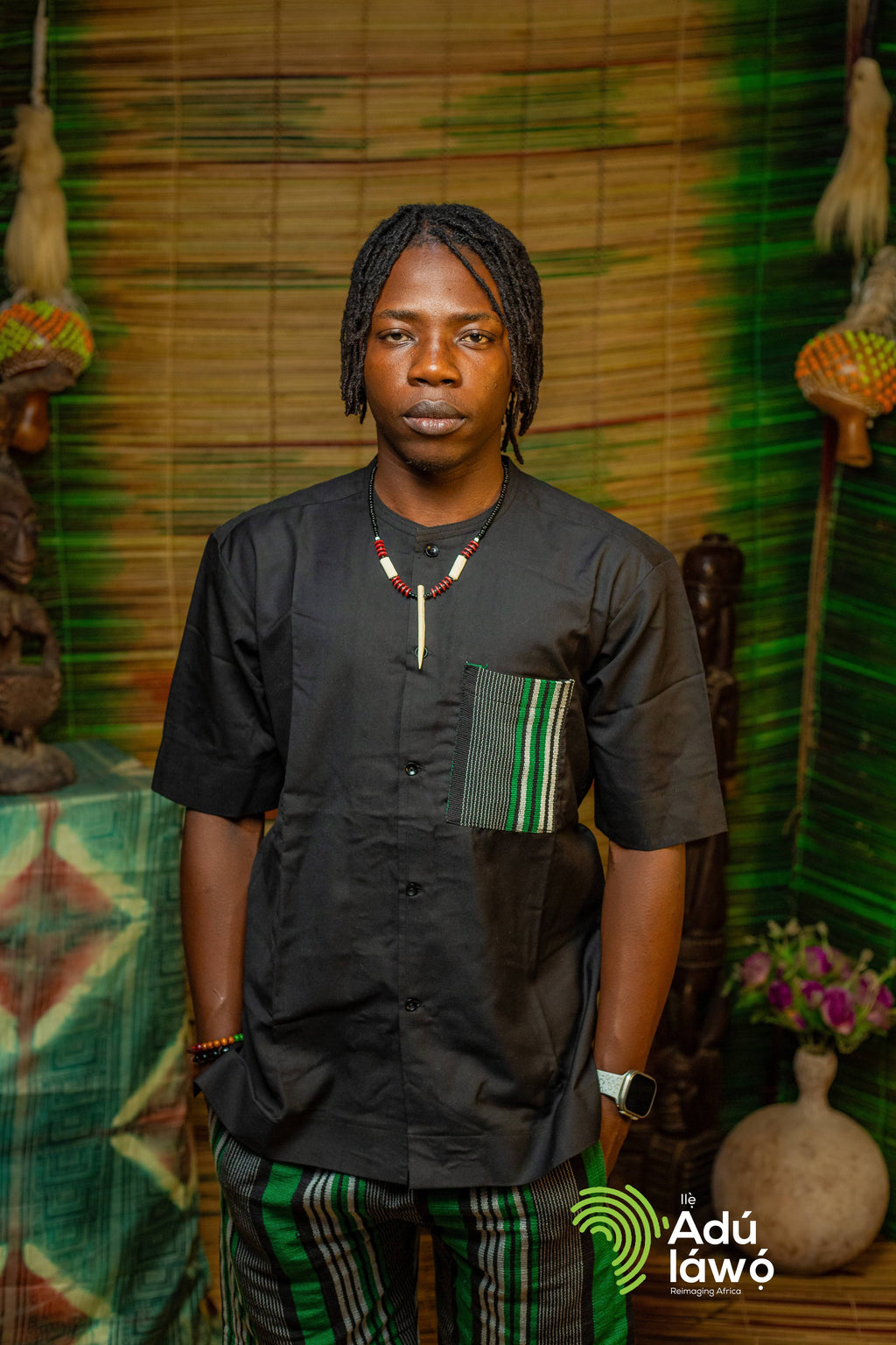 Aso Oke 2-Piece Set – Black & Green Heritage Edition | The Adúláwọ̀